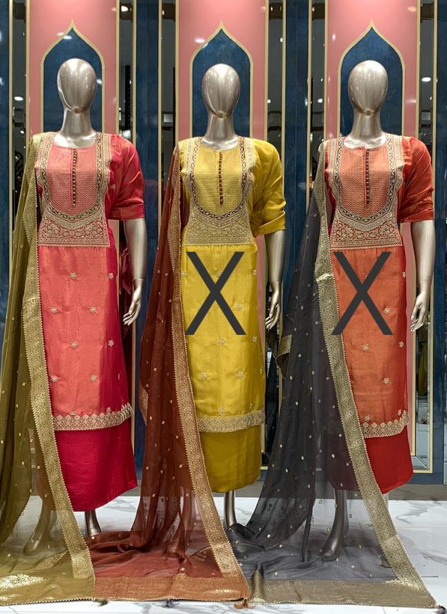 Shimmer Tissue Pink Traditional Wear Hand Work Punjabi Dress Material